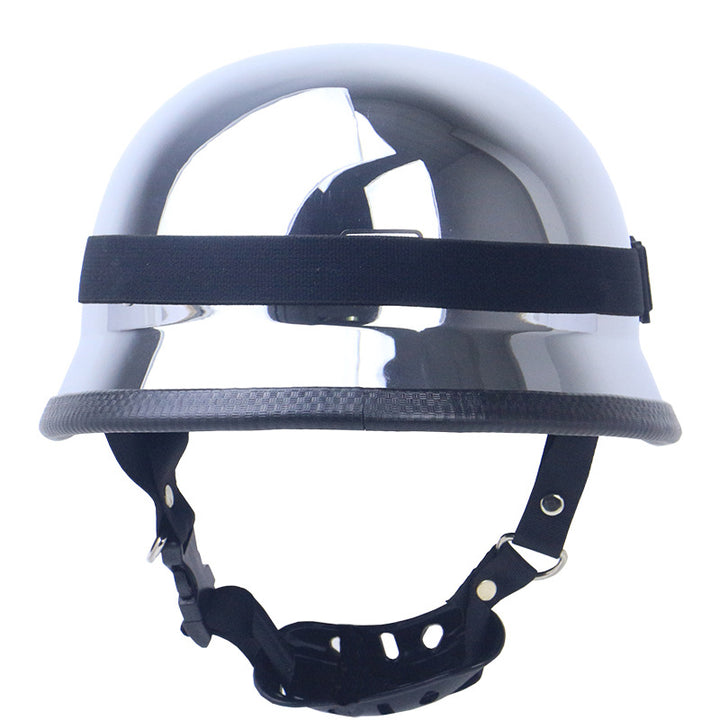 Chrome-Plated Vintage Motorcycle Helmet with Protective Goggles Stornfield