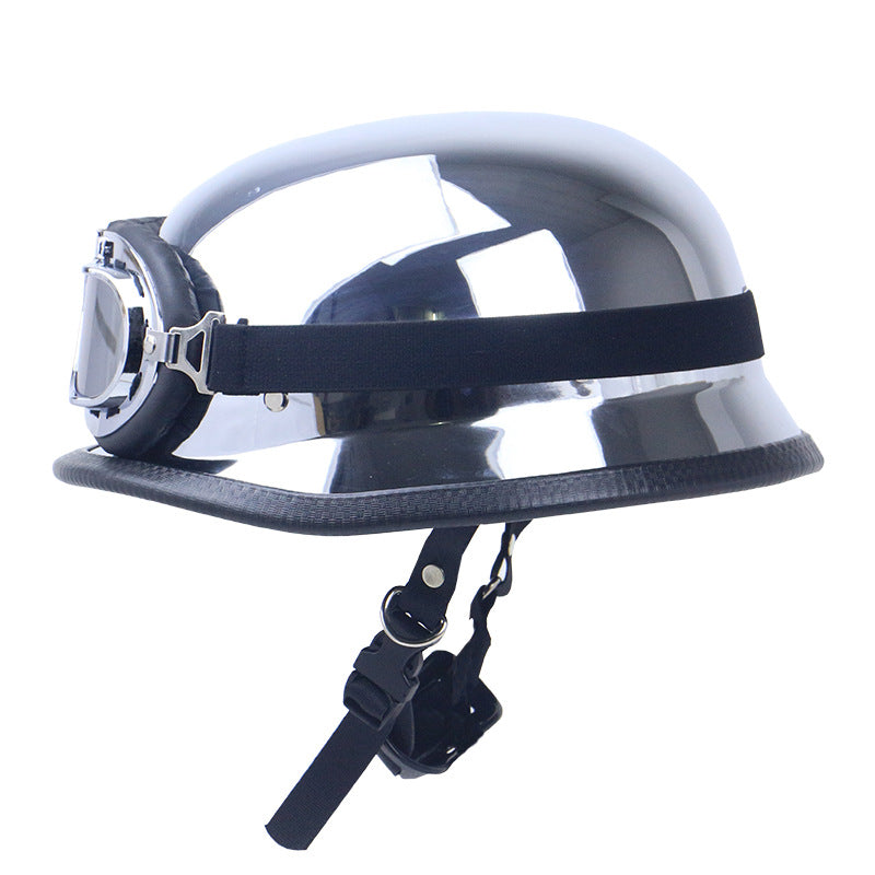 Chrome-Plated Vintage Motorcycle Helmet with Protective Goggles Stornfield