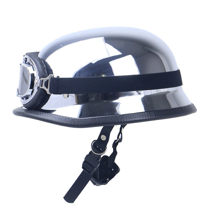 Chrome-Plated Vintage Motorcycle Helmet with Protective Goggles Stornfield