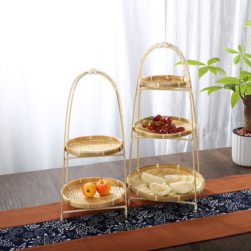 Unisex Three-Tier Serving Stand made of hand-woven natural material Stornfield