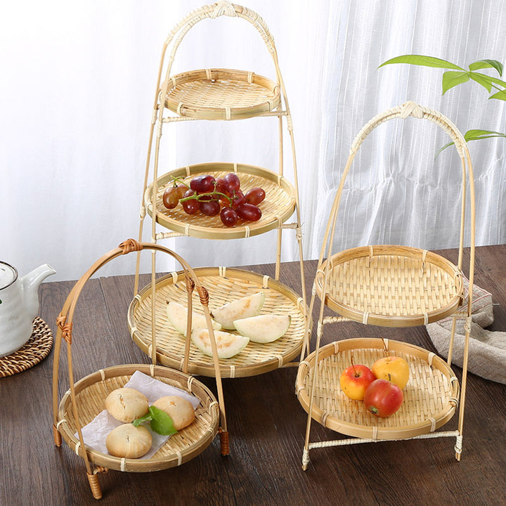 Unisex Three-Tier Serving Stand made of hand-woven natural material Stornfield