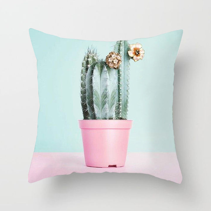 Decorative Square Throw Pillow Cover with Printed Potted Succulent Illustration and Hidden Zipper