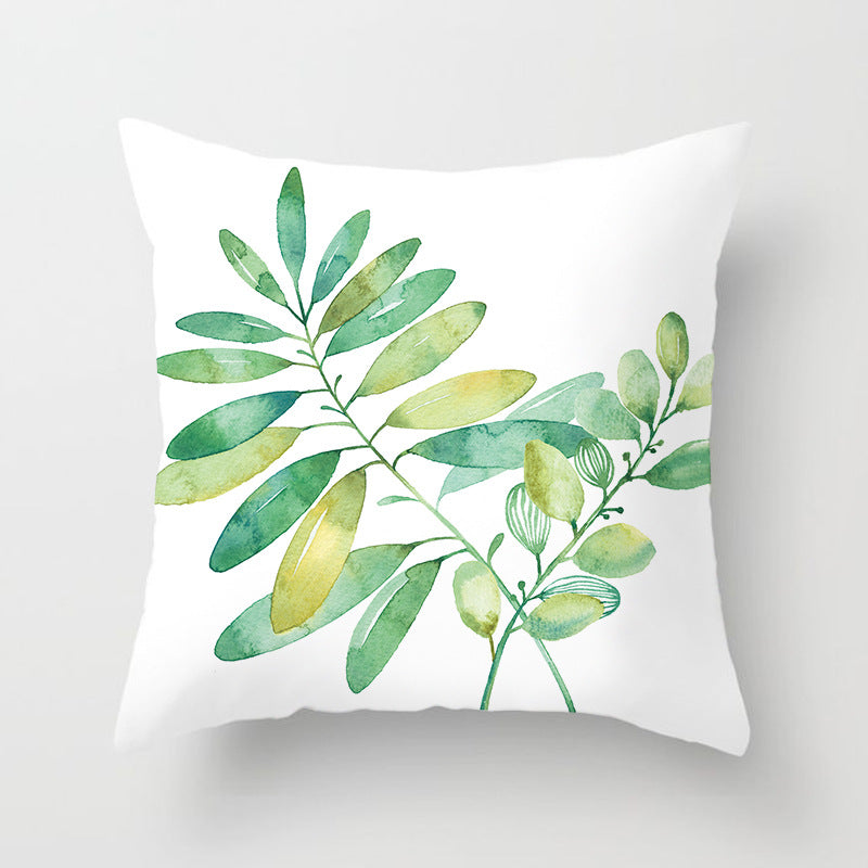 Decorative Square Throw Pillow Cover with Printed Potted Succulent Illustration and Hidden Zipper