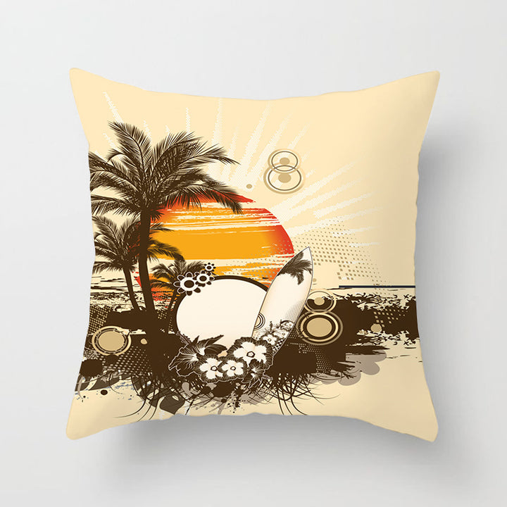Decorative Square Throw Pillow Cover with Printed Potted Succulent Illustration and Hidden Zipper