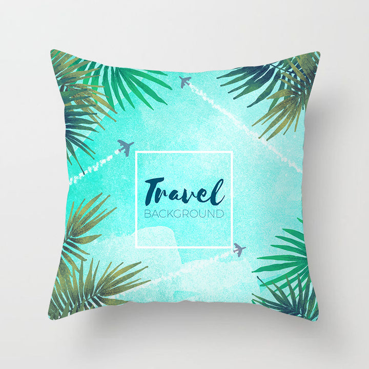 Decorative Square Throw Pillow Cover with Printed Potted Succulent Illustration and Hidden Zipper