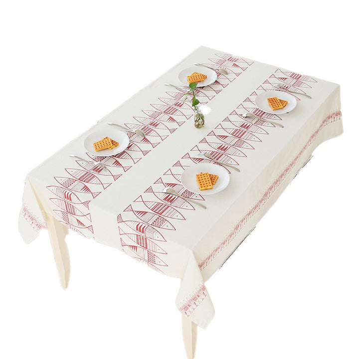 Rectangular cotton blend tablecloth with decorative fish jacquard and easy-care finish Stornfield