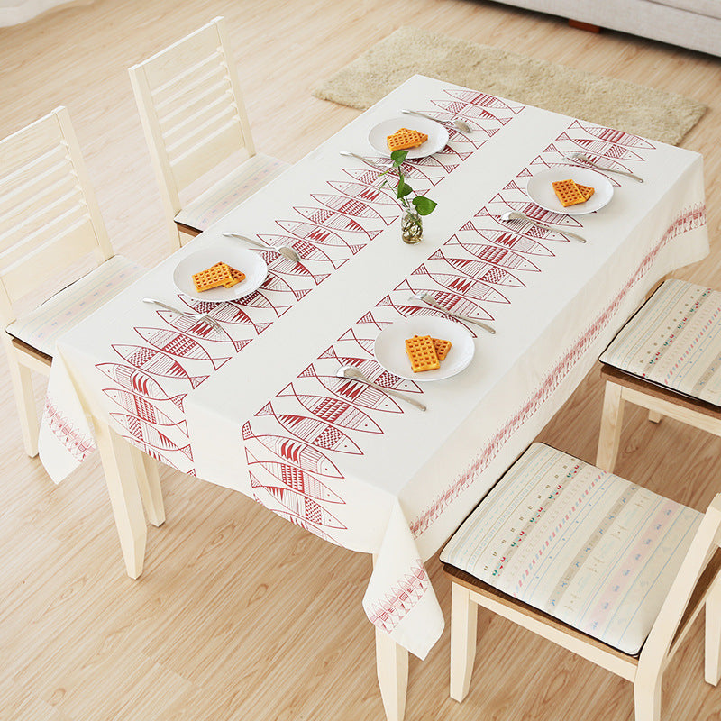 Rectangular cotton blend tablecloth with decorative fish jacquard and easy-care finish Stornfield