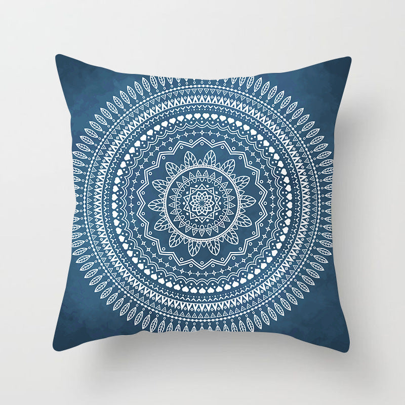 Square Mandala Decorative Pillow Cover with Hidden Zipper