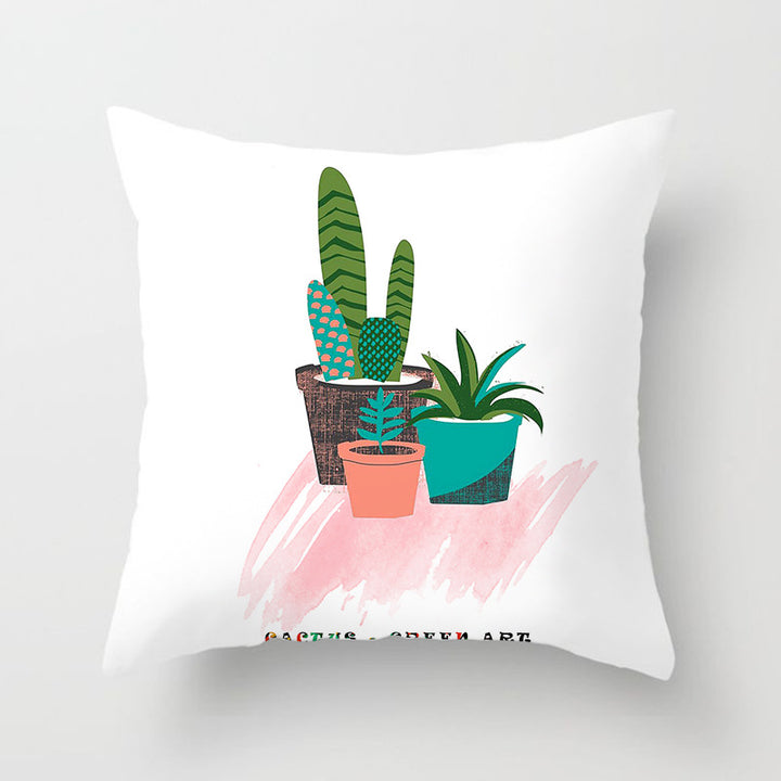 Decorative Square Throw Pillow Cover with Printed Potted Succulent Illustration and Hidden Zipper