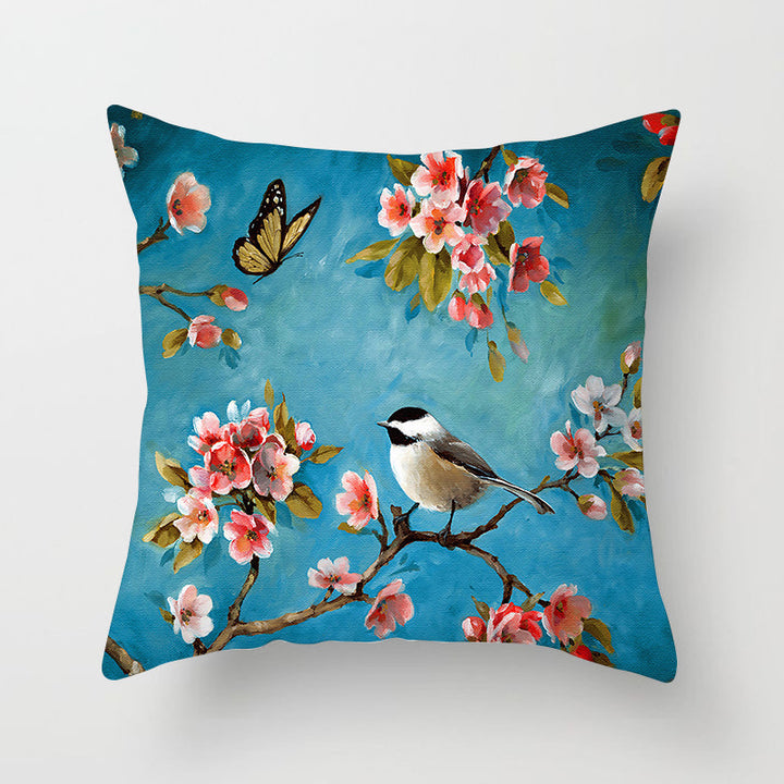 Decorative Square Throw Pillow Cover with Printed Potted Succulent Illustration and Hidden Zipper