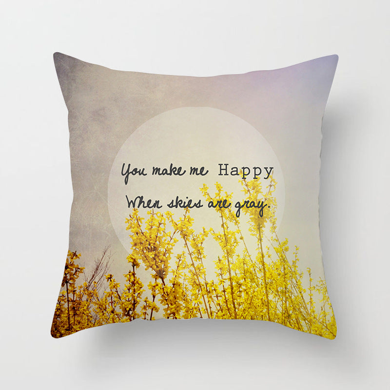 Decorative Square Throw Pillow Cover with Printed Potted Succulent Illustration and Hidden Zipper