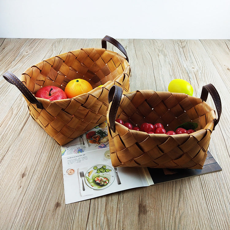 Premium Woven Storage Basket with Leather Handles Stornfield