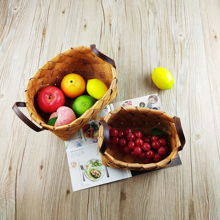Premium Woven Storage Basket with Leather Handles Stornfield