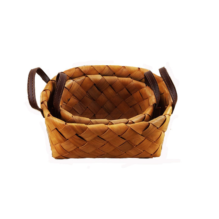 Premium Woven Storage Basket with Leather Handles Stornfield