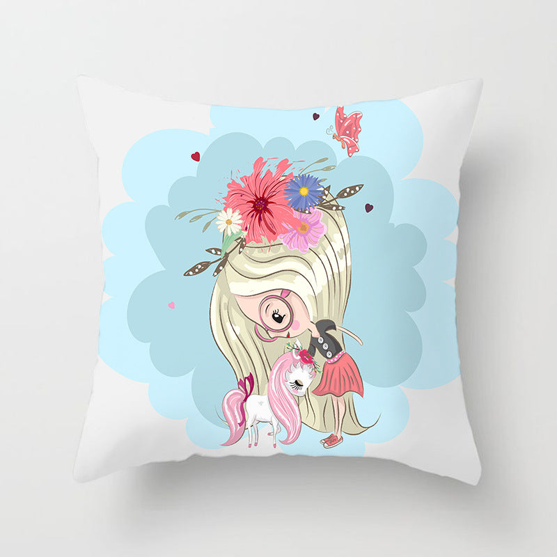 Square Decorative Pillow Cover with Mermaid Penguin Illustration and Concealed Zipper