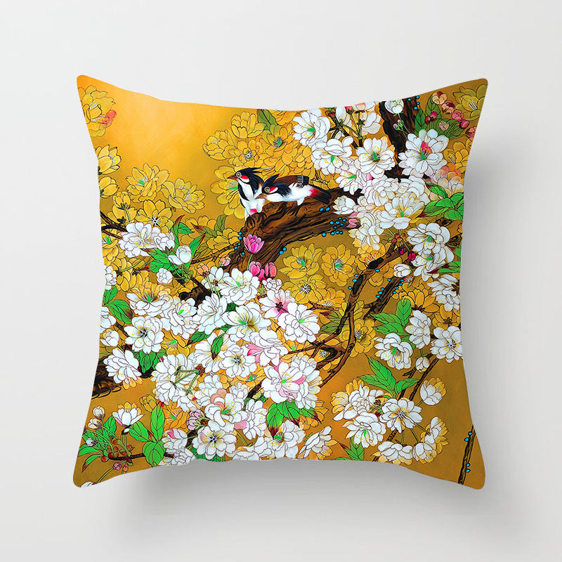 Decorative Square Throw Pillow Cover with Printed Potted Succulent Illustration and Hidden Zipper