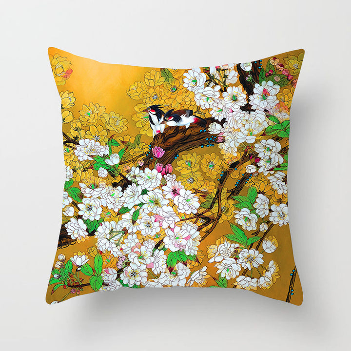 Decorative Square Throw Pillow Cover with Printed Potted Succulent Illustration and Hidden Zipper