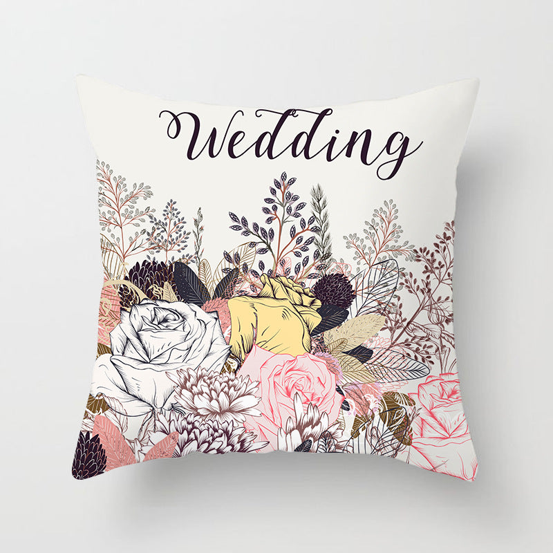 Decorative Square Throw Pillow Cover with Printed Potted Succulent Illustration and Hidden Zipper