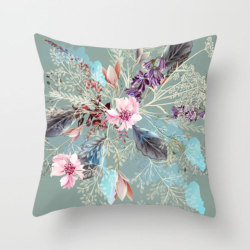 Decorative Square Throw Pillow Cover with Printed Potted Succulent Illustration and Hidden Zipper