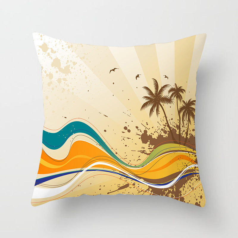 Decorative Square Throw Pillow Cover with Printed Potted Succulent Illustration and Hidden Zipper