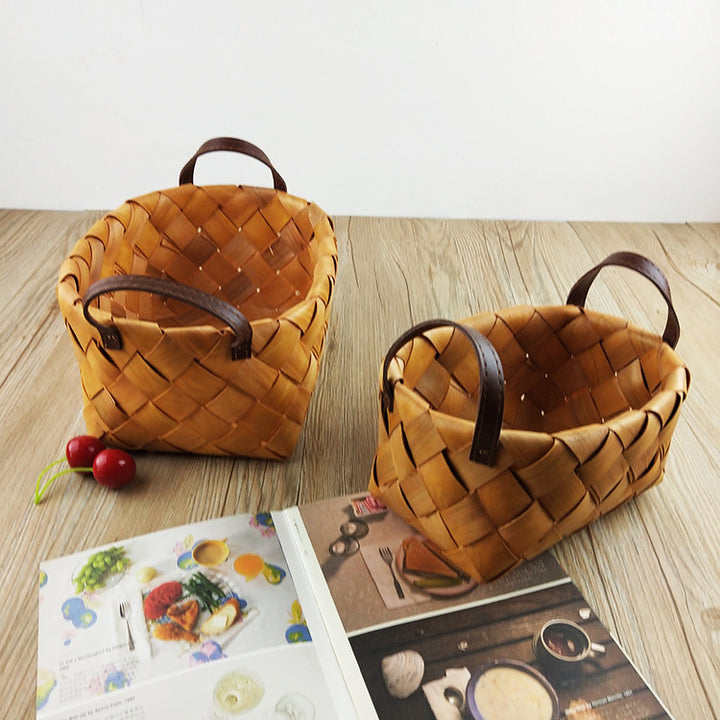 Premium Woven Storage Basket with Leather Handles Stornfield