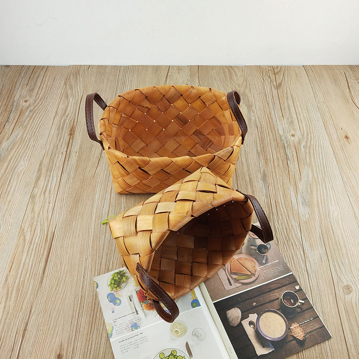Premium Woven Storage Basket with Leather Handles Stornfield