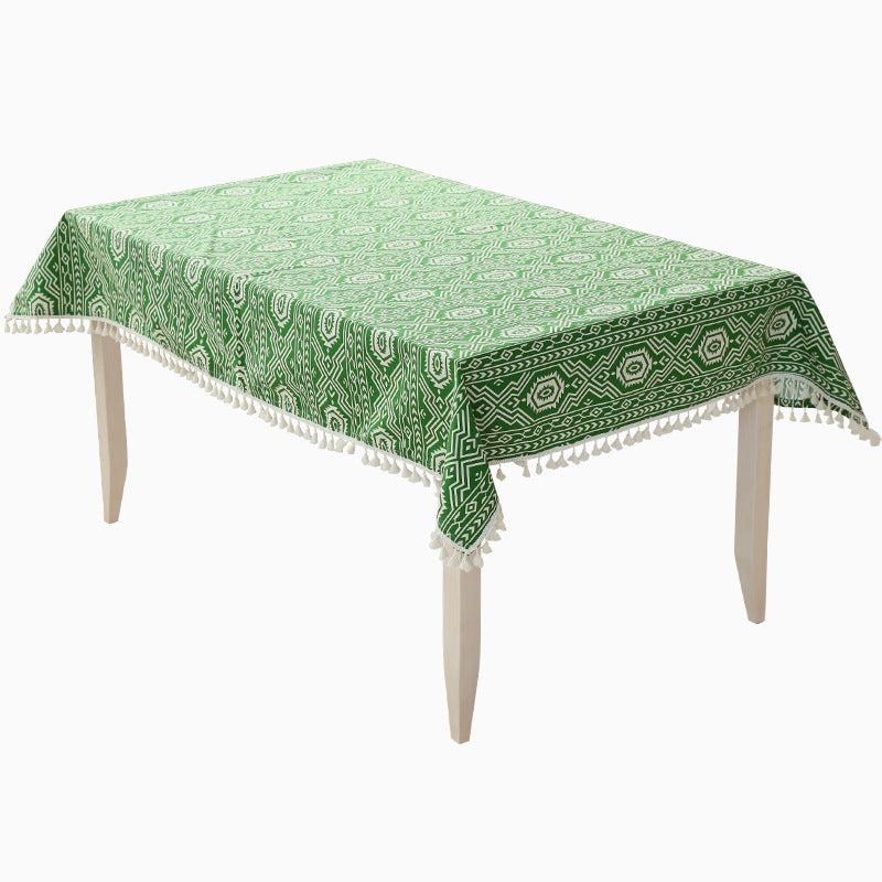 Woven cotton tablecloth in ethnic jacquard with tassel border Stornfield