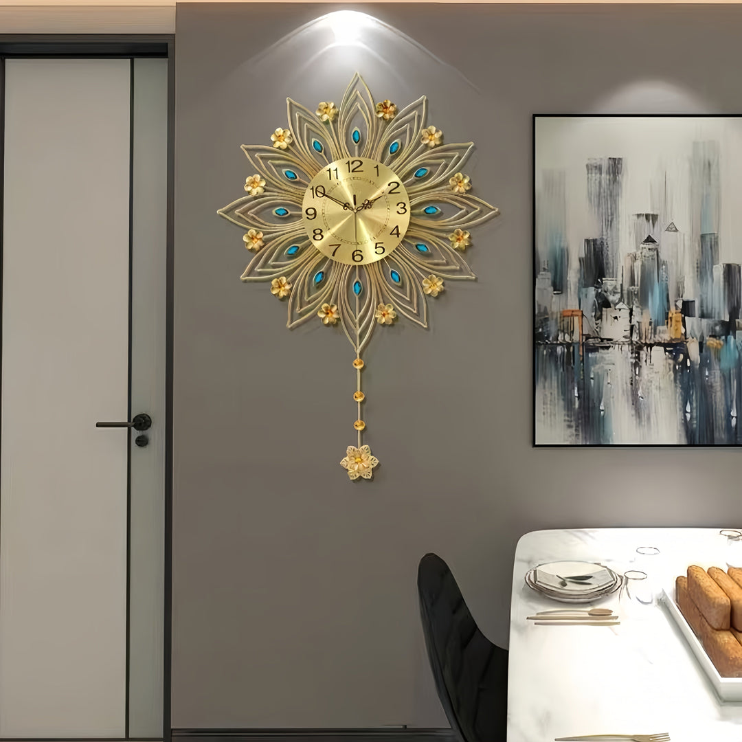 Elegant Floral Wall Clock with Luxurious Gold Accents | Stornfield
