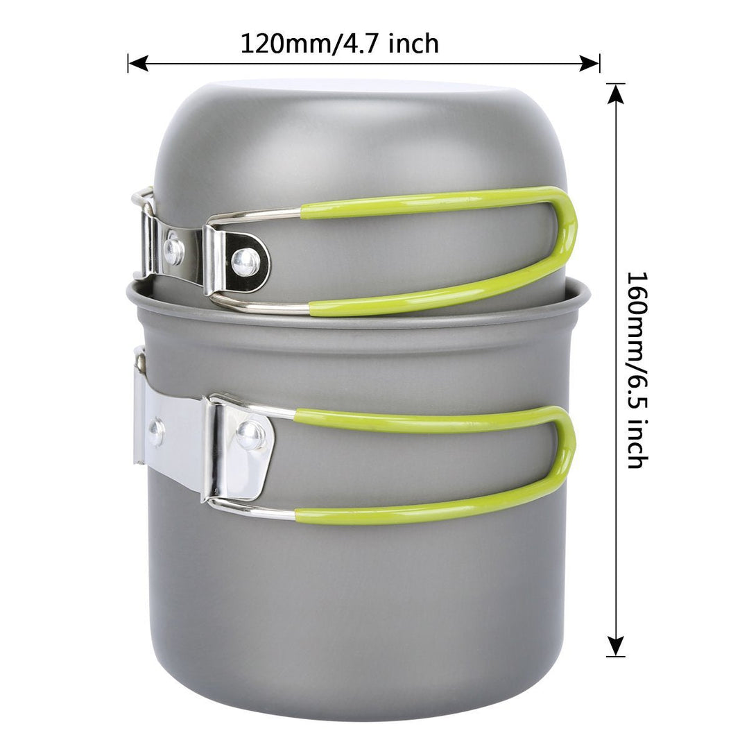 lightweight anodized aluminum backpacking cook set with nesting pots, foldable heat-resistant handles and compact folding gas stove Stornfield