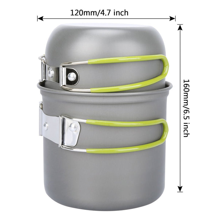 lightweight anodized aluminum backpacking cook set with nesting pots, foldable heat-resistant handles and compact folding gas stove Stornfield