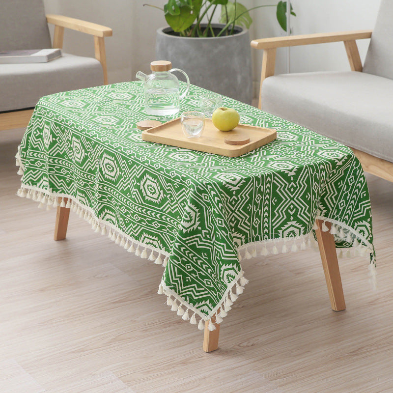 Woven cotton tablecloth in ethnic jacquard with tassel border Stornfield