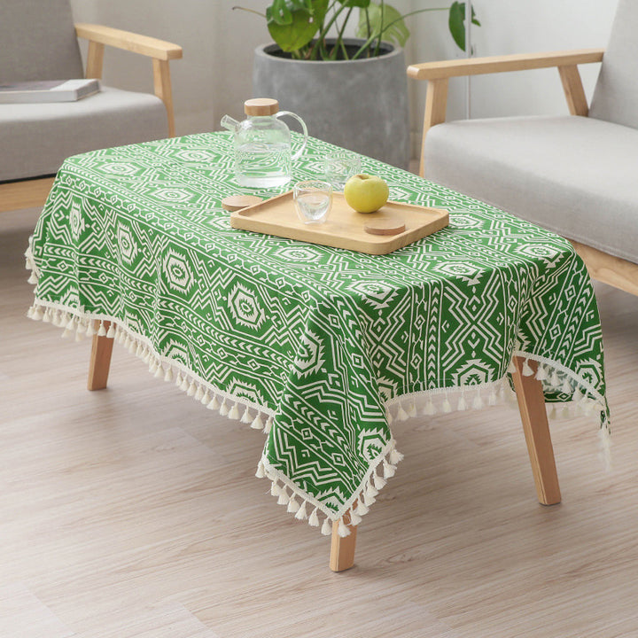 Woven cotton tablecloth in ethnic jacquard with tassel border Stornfield
