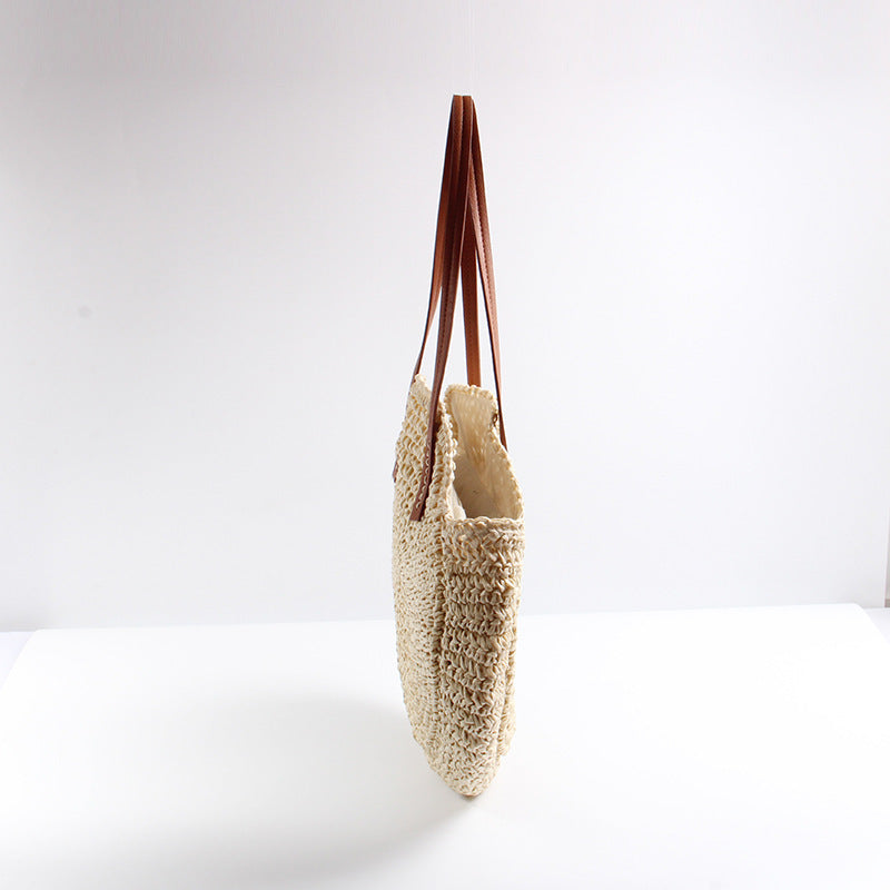 Round Bast Bag with Elegant Leather Handles Stornfield