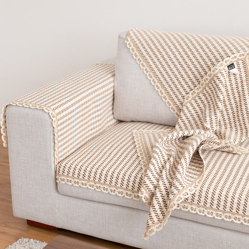 Crocheted sofa blanket set made of cotton mix with non-slip seat cushion and decorative corner cloths Stornfield