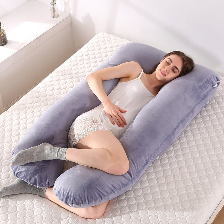 full-body U-shaped pregnancy support pillow with ergonomic lumbar and hip contour and removable breathable cover Stornfield
