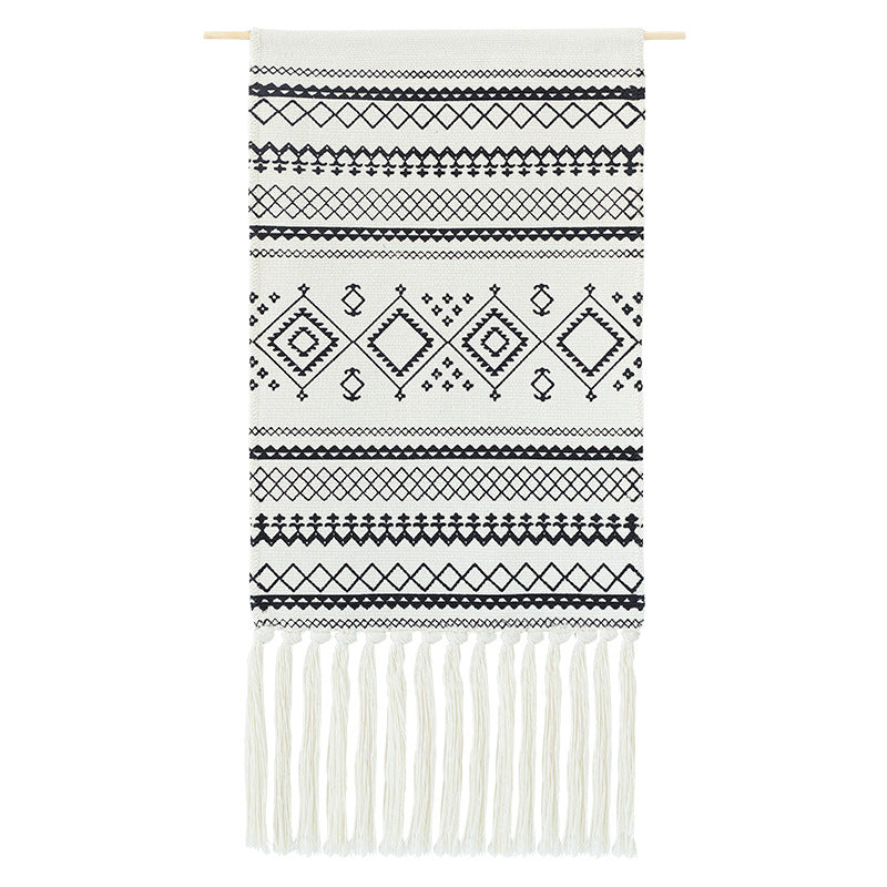 Boho-Ethno-Style tapestry set with fringes and wooden rod Stornfield