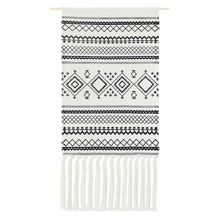 Boho-Ethno-Style tapestry set with fringes and wooden rod Stornfield