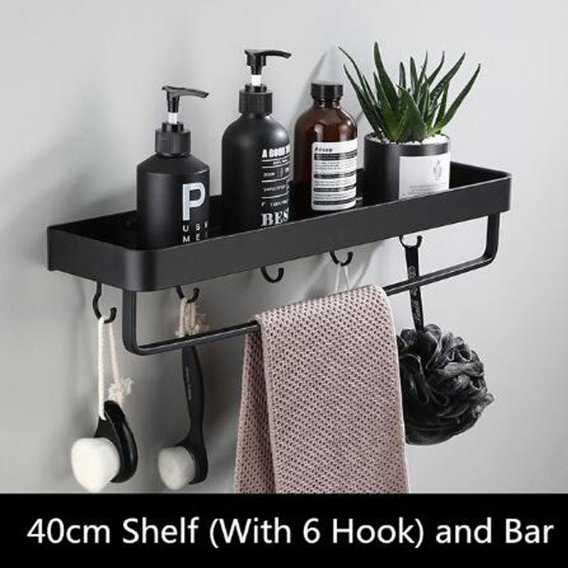 Black Bathroom Shelf Space Aluminum Wall-Mounted | Stornfield