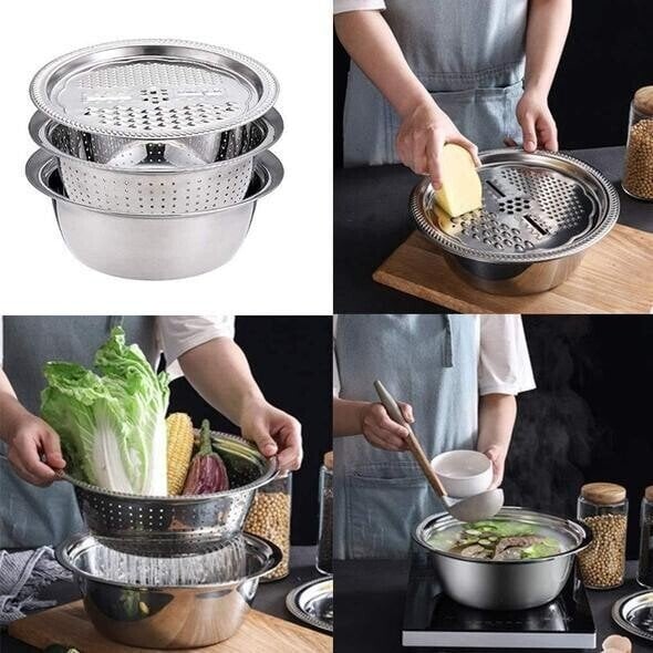 Vegetable cutter set with grater, sieve, and mixing bowl | Stornfield