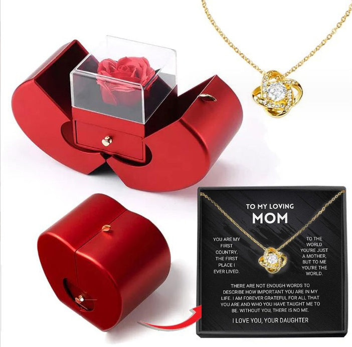 Red Apple Jewelry Box with Eternal Rose and Necklace | Stornfield