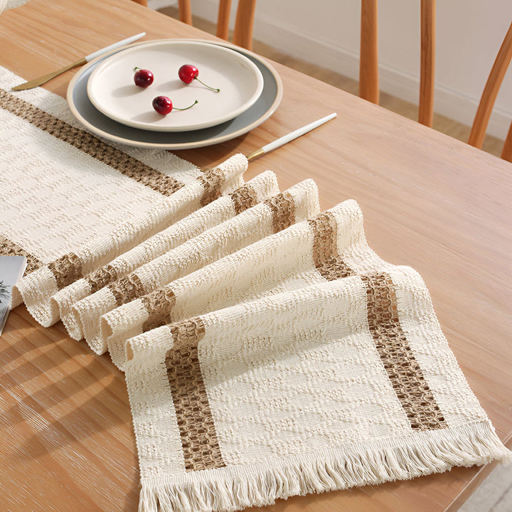 Boho Macrame Cotton Linen Table Runner with Tassels | Stornfield