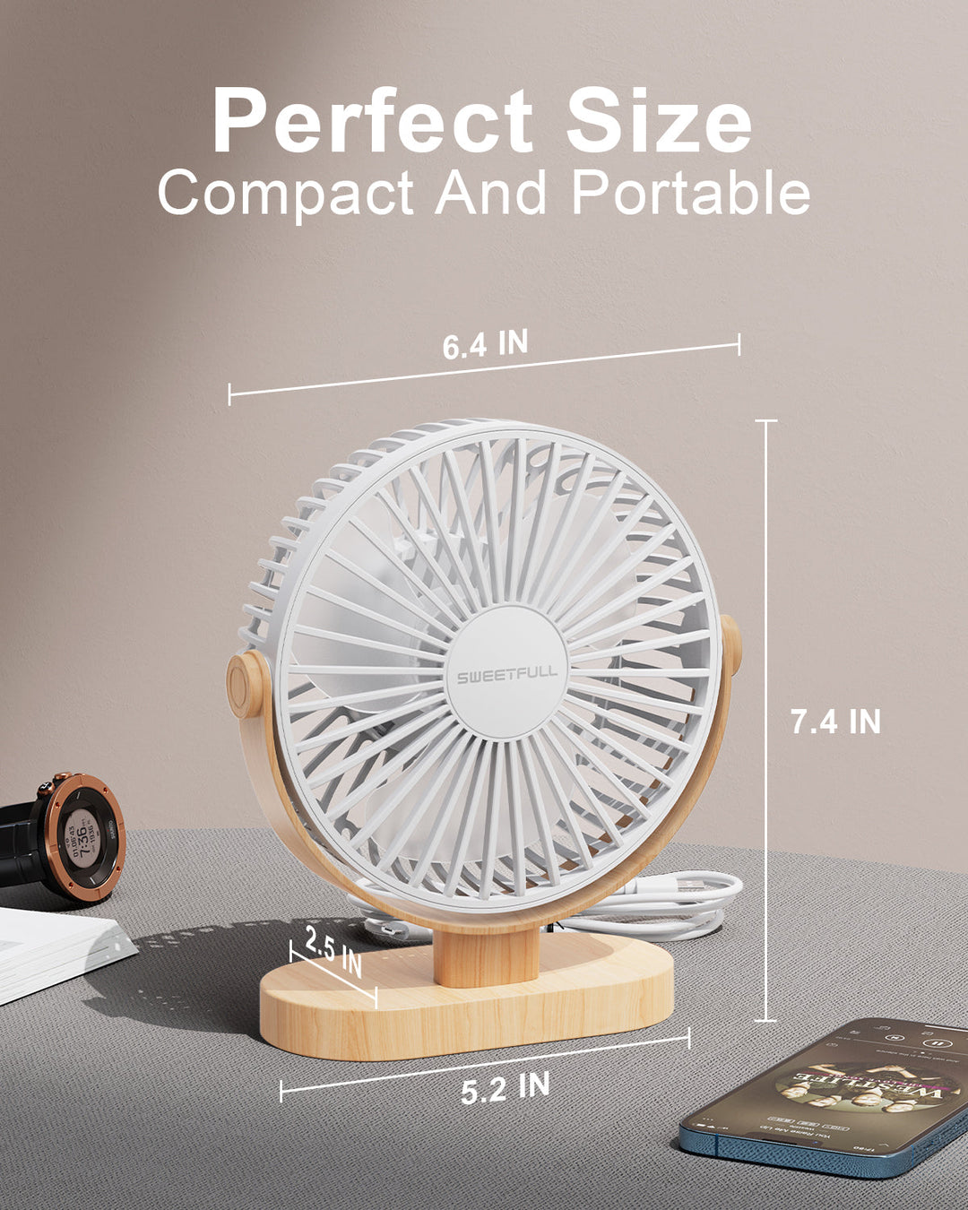 6.5 Inch USB Small Desk Fan for Home Office Car Outdoor Travel | Stornfield