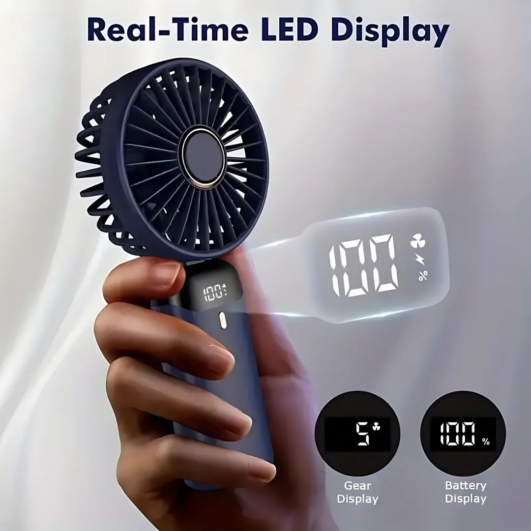 Rechargeable Handheld Mini Fan | 5-Speed, 90-Degree Adjustable & Quiet for Office, Home & Outdoor Use | Stornfield