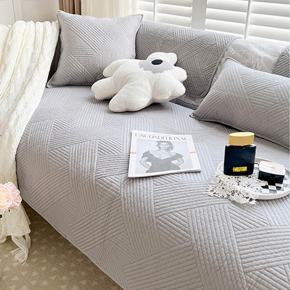 Minimalist All-Season Solid Cotton Geometric Couch Cover | Stornfield
