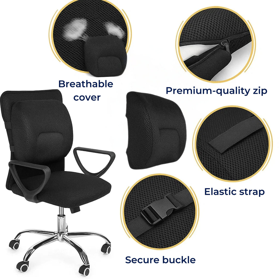 DriveEase | Car Lumbar Support Cushion - Memory Foam Relief - Breathable Mesh - Ideal for Journeys and Long Drives Stornfield