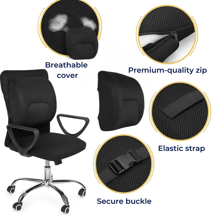 DriveEase | Car Lumbar Support Cushion - Memory Foam Relief - Breathable Mesh - Ideal for Journeys and Long Drives Stornfield