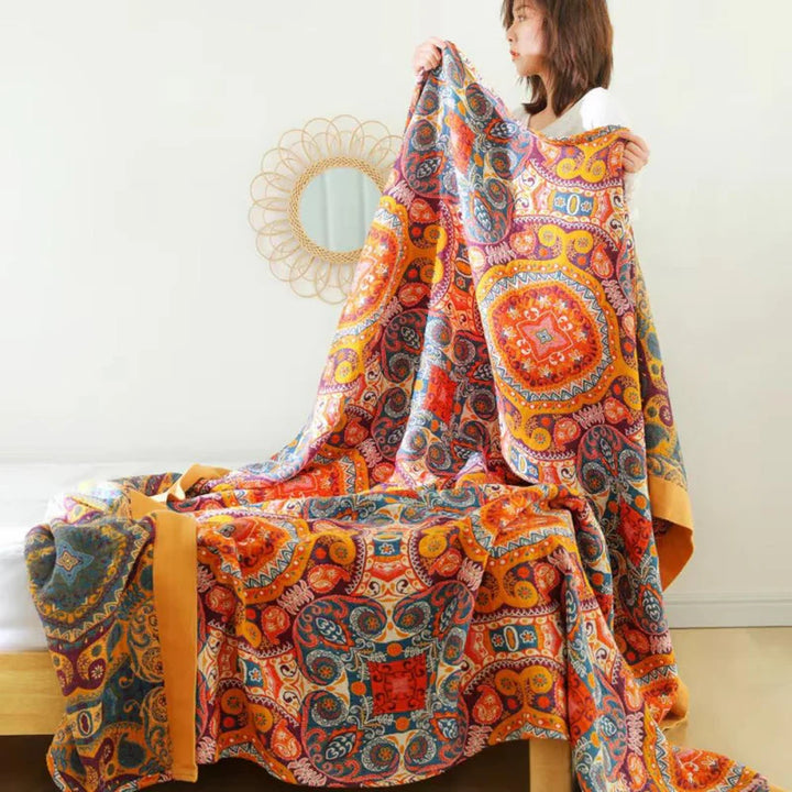 Sunrise Boho Reversible Blanket, 100% Cotton Cooling Quilt | Stornfield