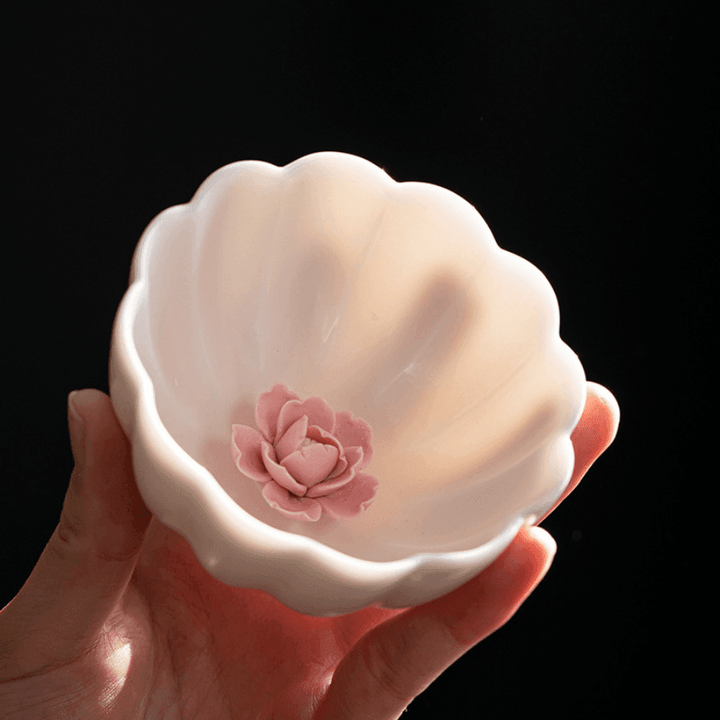 Handcrafted Ceramic Tea Cup With Embedded Ceramic Rose | Stornfield