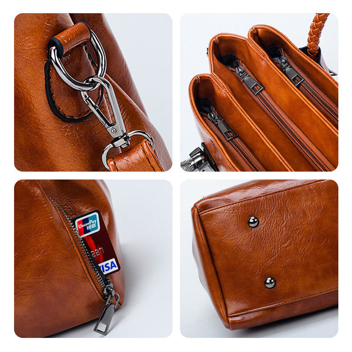 Stornfield | New Boston Oil Waxed Leather Handbags, Large Soft Leather Tote Bag