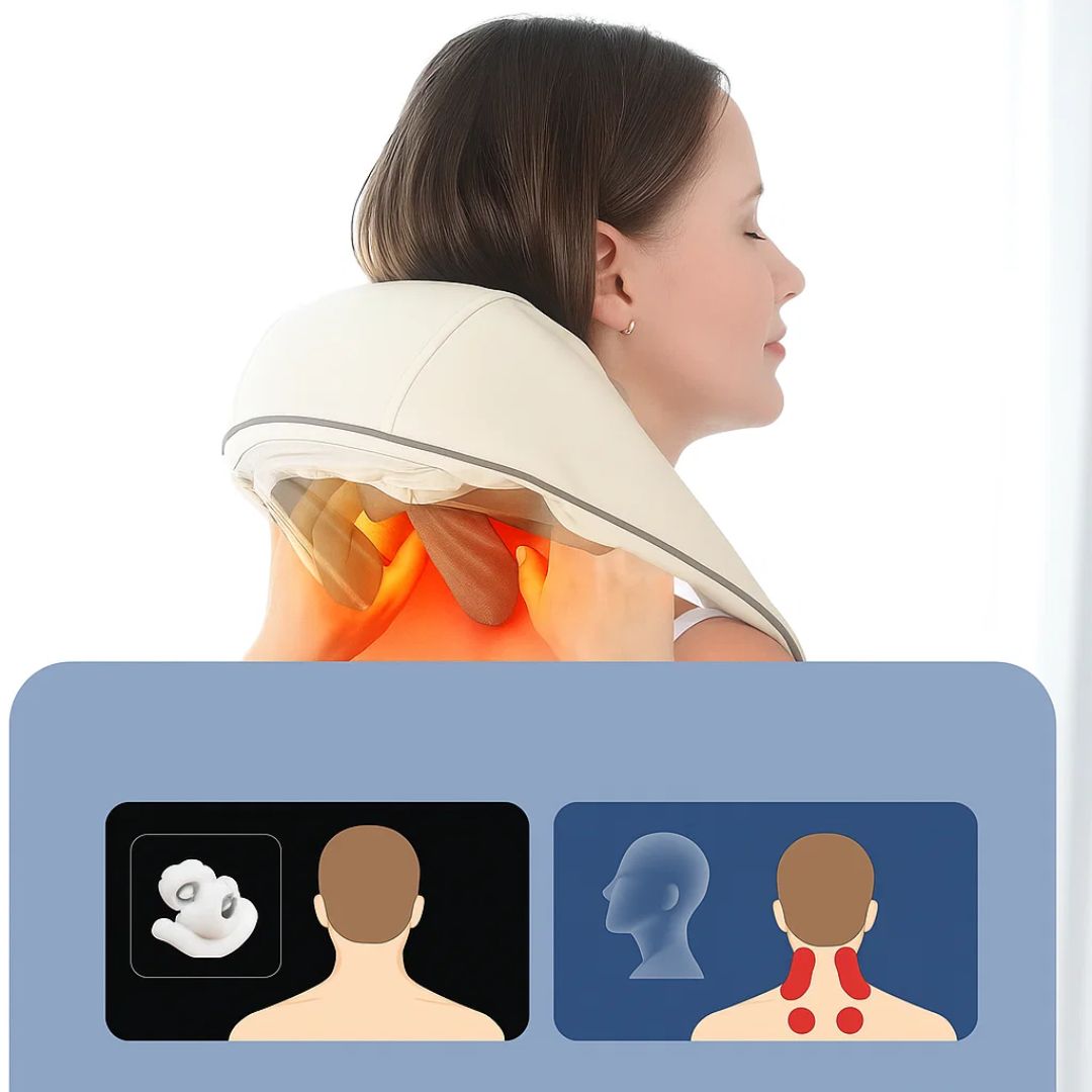 RelaxaPro | Shiatsu Neck Massager – Heating Relief – Cordless Design – Ideal for Office and Home Use Stornfield